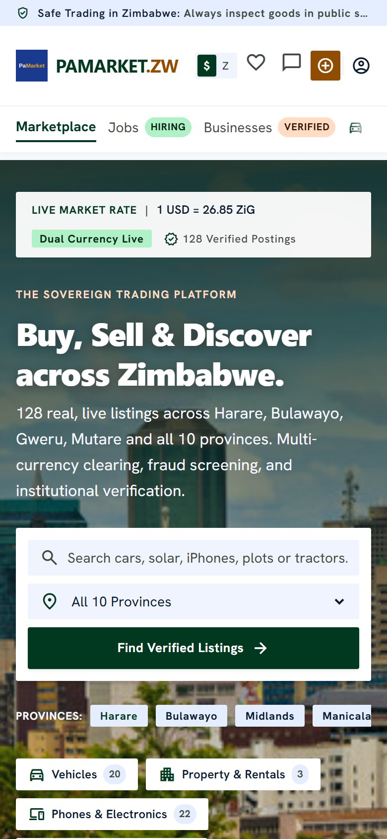PaMarket website on a phone
